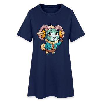 Ram Lustige Zeichentrickfigur Kopfhörer Musik - Frauen T-Shirt-Kleid - Light Navy - Vorne