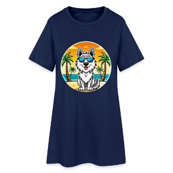 Carpathian Shepherd Dog Breed Cartoon Sunglasses - Women’s T-Shirt Dress - light navy - Front
