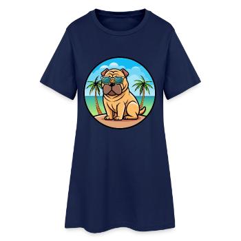 Chinesischer Shar Pei Hund Rasse Cartoon Sonnenbrille Strand - Frauen T-Shirt-Kleid - Light Navy - Vorne
