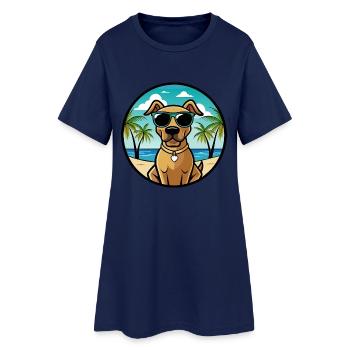 Schwarzes Maul Cur Hund Rasse Cartoon Sonnenbrille Strand - Frauen T-Shirt-Kleid - Light Navy - Vorne