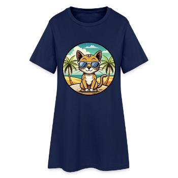 Chausie Katzenrasse Cartoon Sonnenbrille Strand - Frauen T-Shirt-Kleid - Light Navy - Vorne