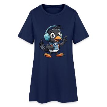 Magpie Funny Cartoon Character Headphone Music - Women’s T-Shirt Dress - light navy - Front