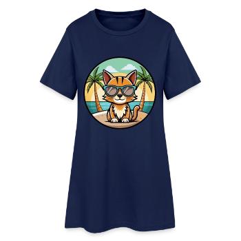 Somali Kurzhaar Katze Rasse Cartoon Sonnenbrille Strand - Frauen T-Shirt-Kleid - Light Navy - Vorne