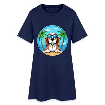 Basset Bleu De Gascogne Hunderasse Cartoon Beach - Frauen T-Shirt-Kleid - Light Navy - Vorne