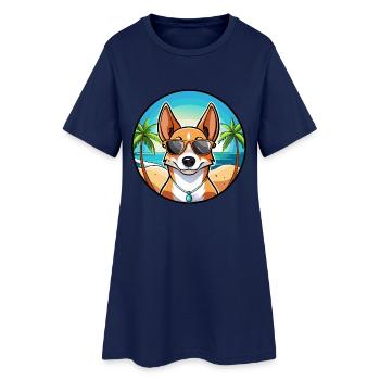 Basenji Chien Race Dessin Animé Lunettes De Soleil Plage - Robe T-shirt Femme - marine clair - Devant