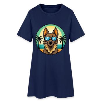 Belgischer Schäferhund Rasse Cartoon Sonnenbrille Strand - Frauen T-Shirt-Kleid - Light Navy - Vorne