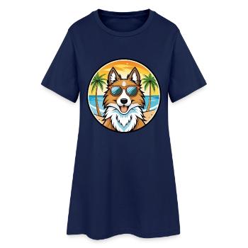 Scotch Collie Chien Race Dessin Animé Lunettes de Soleil Plage - Robe T-shirt Femme - marine clair - Devant