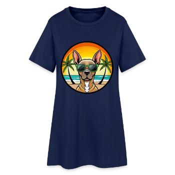 Inka Unbehaarte Hunderasse Cartoon Sonnenbrille Strand - Frauen T-Shirt-Kleid - Light Navy - Vorne