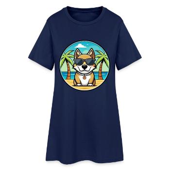 Kuvaszok Hunderasse Cartoon Sonnenbrille Strand - Frauen T-Shirt-Kleid - Light Navy - Vorne