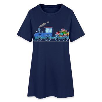 Children's train train with trailer in blue - Women’s T-Shirt Dress - light navy - Front