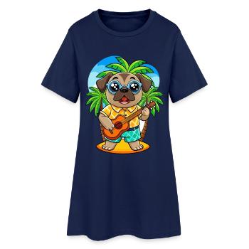 Lustige Mops Hund Cartoon Sommer Strand Sonnenbrille - Frauen T-Shirt-Kleid - Light Navy - Vorne