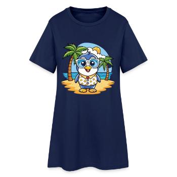 Pinguin Lustige Cartoon Sommer Strand Sonnenbrille - Frauen T-Shirt-Kleid - Light Navy - Vorne