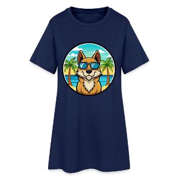 Lapponischer Hirte Hund Rasse Karikatur Sonnenbrille Strand - Frauen T-Shirt-Kleid - Light Navy - Vorne