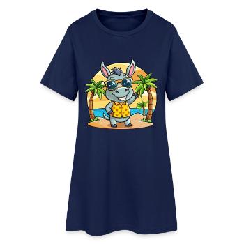 Donkey Funny Cartoon Summer Beach Sunglasses - Women’s T-Shirt Dress - light navy - Front