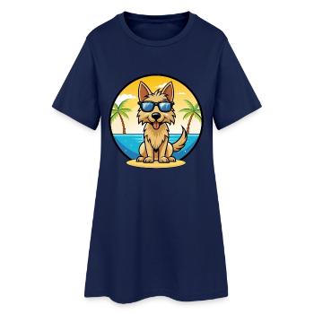 Berger Picard Hunderasse Cartoon Sonnenbrille Strand - Frauen T-Shirt-Kleid - Light Navy - Vorne