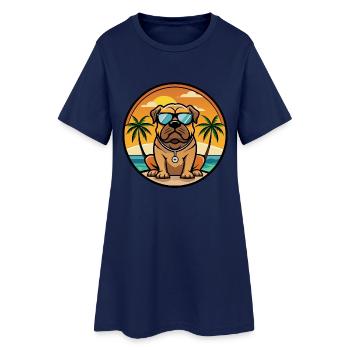 Bullmastiff Dog Breed Cartoon Sunglasses Beach - Women’s T-Shirt Dress - light navy - Front