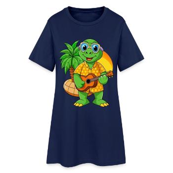 Lustige Schildkröte Sommer Strand Sonnenbrille Hawaiian - Frauen T-Shirt-Kleid - Light Navy - Vorne
