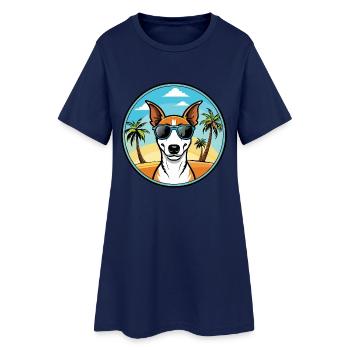 Smooth Fox Terrier Chien Race Dessin Animé Lunettes de soleil - Robe T-shirt Femme - marine clair - Devant