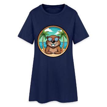 Biber Lustige Cartoon Sommer Strand Sonnenbrille Cool - Frauen T-Shirt-Kleid - Light Navy - Vorne