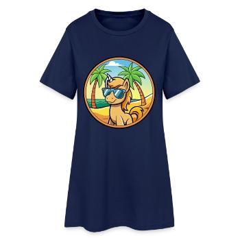 Pony Funny Cartoon Summer Beach Sunglasses Sticker - Women’s T-Shirt Dress - light navy - Front