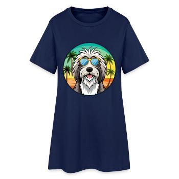 Bearded Collie Chien Race Dessin Animé Lunettes de Soleil Plage - Robe T-shirt Femme - marine clair - Devant