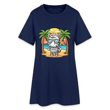 Zebra Lustige Cartoon Sommer Strand Sonnenbrille - Frauen T-Shirt-Kleid - Light Navy - Vorne