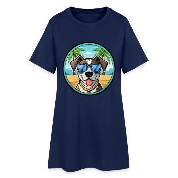 Catahoula Cur Hunderasse Cartoon Sonnenbrille Strand - Frauen T-Shirt-Kleid - Light Navy - Vorne