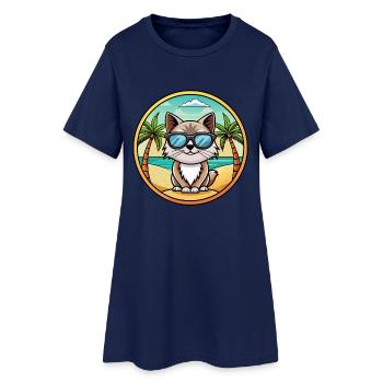 Birma Heilige Katzenrasse Cartoon Sonnenbrille Strand - Frauen T-Shirt-Kleid - Light Navy - Vorne