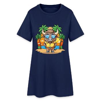 Buffalo Lustige Cartoon Sommer Strand Sonnenbrille - Frauen T-Shirt-Kleid - Light Navy - Vorne