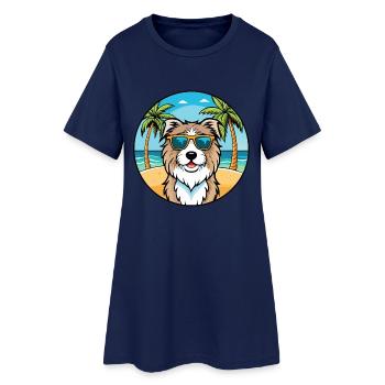 Katalanische Schäferhundrasse Cartoon Sonnenbrille Strand - Frauen T-Shirt-Kleid - Light Navy - Vorne
