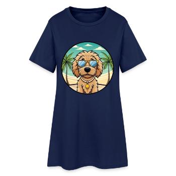 Labradoodle Chien Race Dessin Animé Lunettes De Soleil Plage - Robe T-shirt Femme - marine clair - Devant