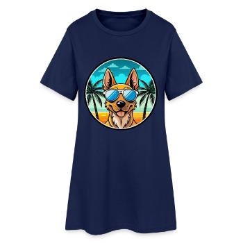 Dutch Shepherd Dog Breed Cartoon Sunglasses Beach - Women’s T-Shirt Dress - light navy - Front