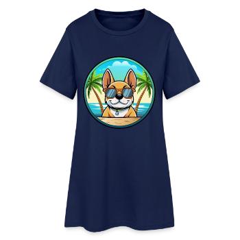 Chien Français Hunderasse Cartoon Sonnenbrille Strand - Frauen T-Shirt-Kleid - Light Navy - Vorne