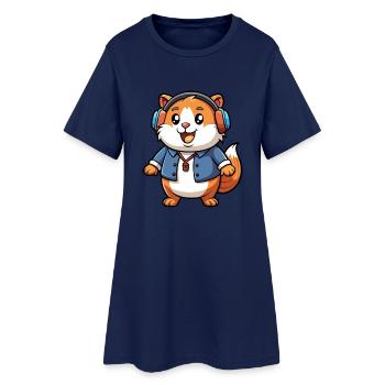 Cochon d’Inde Drôle Dessin Animé Personnage Casque Musique - Robe T-shirt Femme - marine clair - Devant