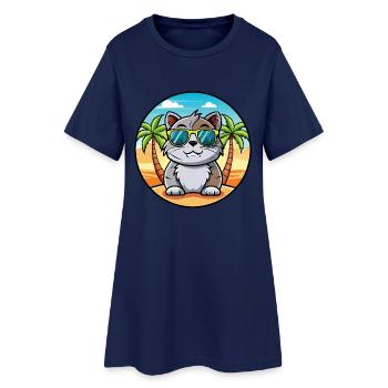 Schottische Falte Kurzhaarkatze Rasse Cartoon Strand - Frauen T-Shirt-Kleid - Light Navy - Vorne