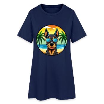 Doberman Pinscher Dog Breed Cartoon Sunglass Beach - Women’s T-Shirt Dress - light navy - Front