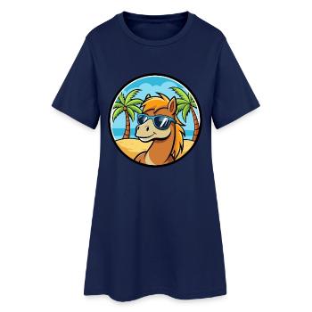 Pony Funny Cartoon Summer Beach Sunglasses Sticker - Women’s T-Shirt Dress - light navy - Front