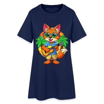 Drôle de renard dessin animé d’été plage lunettes de soleil guitare - Robe T-shirt Femme - marine clair - Devant
