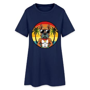 Deutscher Boxer Hund Rasse Cartoon Sonnenbrille Strand - Frauen T-Shirt-Kleid - Light Navy - Vorne