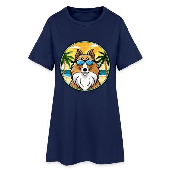 Rough Collie Hunderasse Cartoon Sonnenbrille Strand - Frauen T-Shirt-Kleid - Light Navy - Vorne
