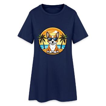 Miniatur Foxterrier Hunderasse Cartoon Sonnenbrille - Frauen T-Shirt-Kleid - Light Navy - Vorne