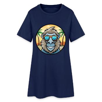 Pavian Lustige Cartoon Sommer Strand Sonnenbrille Cool - Frauen T-Shirt-Kleid - Light Navy - Vorne