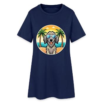 Deutsch Langhaar Vorstehhund Rasse Cartoon Strand - Frauen T-Shirt-Kleid - Light Navy - Vorne