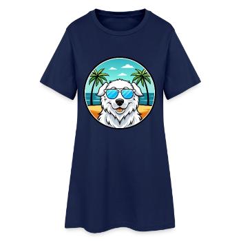 Kuvasz Hungarian Dog Breed Cartoon Sunglass Beach - Women’s T-Shirt Dress - light navy - Front