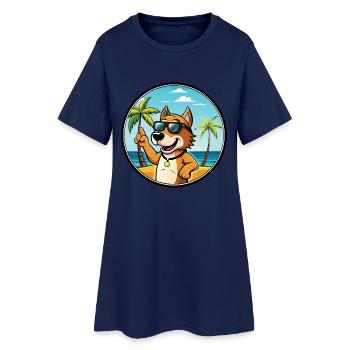 Auvergne Pointing Dog Breed Cartoon Sunglass Beach - Women’s T-Shirt Dress - light navy - Front