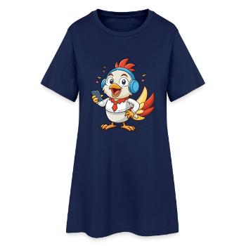 Chicken Funny Cartoon Character Headphone Music - Women’s T-Shirt Dress - light navy - Front