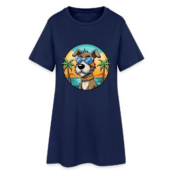 Chien courant à poil dur d’Istrie Race de chien de dessin animé Plage - Robe T-shirt Femme - marine clair - Devant