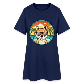 Kishu Ken Hunderasse Cartoon Sonnenbrille Strand - Frauen T-Shirt-Kleid - Light Navy - Vorne