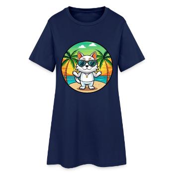 Japanische Bobtail Katzenrasse Cartoon Sonnenbrille Strand - Frauen T-Shirt-Kleid - Light Navy - Vorne