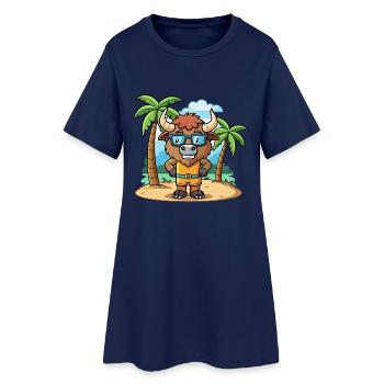 Bison Lustige Cartoon Sommer Strand Sonnenbrille - Frauen T-Shirt-Kleid - Light Navy - Vorne